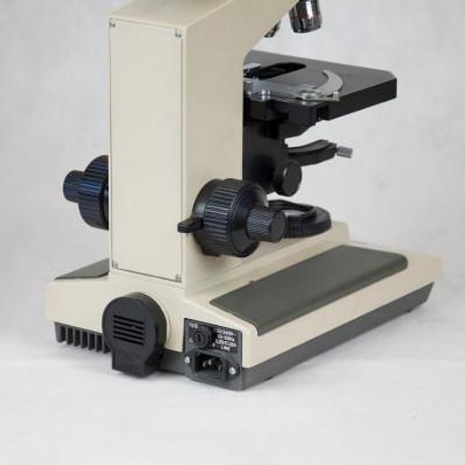 Used OLYMPUS BH 2 BINOCULAR MICROSCOPE WITH 3 OBJECTIVES (X5, X10, X100)