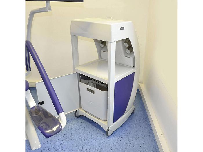 Used GYNECOLOGICAL WORKSTATION COMPOSED OF A GYNECOLOGICAL CHAIR, A VIDEO COLPOSCOPE, AN LCD SCREEN, AND A LINET BORCAD GRACIE MODEL INSTRUMENT TROLLEY