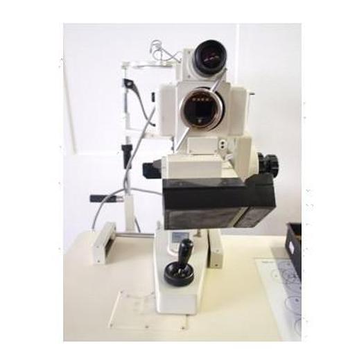 Used KOWA RC-XV ANGIOGRAPH ON ELECTRIC HEIGHT-ADJUSTABLE TABLE