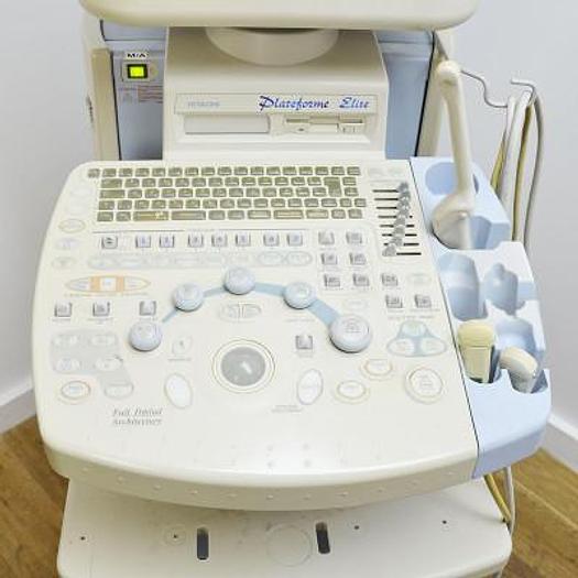 Used HITACHI PLATFORM ELITE DIGITAL COLOR DOPPLER ULTRASOUND WITH 3 PROBES