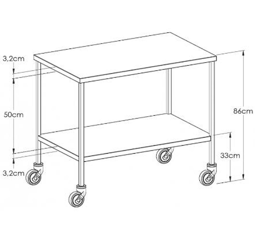TABLE INOX POUR BLOC 80x80cm, 2 plateaux
