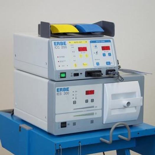 Used ERBE ICC 200 SCALPEL WITH ERBE IES 300 FUME EXTRACTOR ON CART