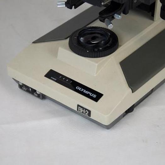 Used OLYMPUS BH 2 BINOCULAR MICROSCOPE WITH 3 OBJECTIVES (X5, X10, X100)