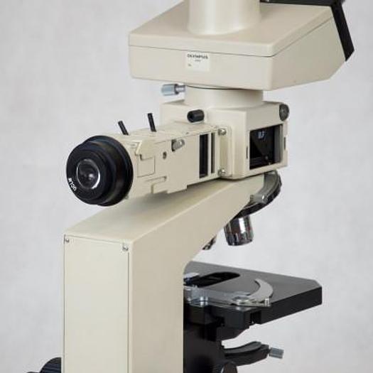 Used OLYMPUS BH 2 BINOCULAR MICROSCOPE WITH 3 OBJECTIVES (X5, X10, X100)