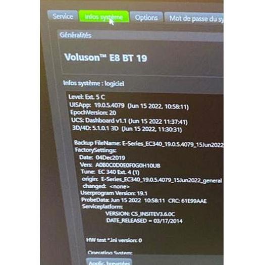 Used GE VOLUSON E8 RSA BT19 ULTRASOUND SCANNER