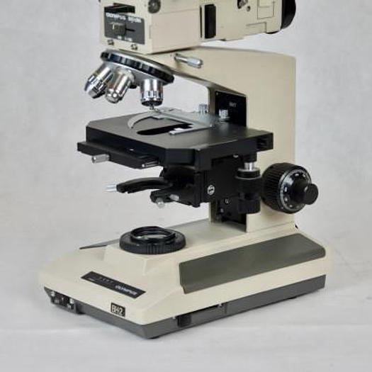 Used OLYMPUS BH 2 BINOCULAR MICROSCOPE WITH 3 OBJECTIVES (X5, X10, X100)