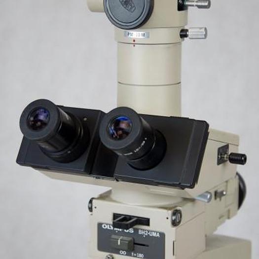 Used OLYMPUS BH 2 BINOCULAR MICROSCOPE WITH 3 OBJECTIVES (X5, X10, X100)