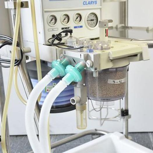 Used TAEMA AIR LIQUIDE ANESTHESIA RESPIRATOR model CLARYS with Sevoflurane tank