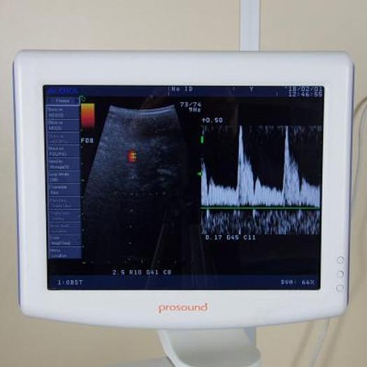 Used ALOKA SSD-3500 PROSOUND COLOR DOPPLER ULTRASOUND SCANNER,FLAT SCREEN,2 PROBES