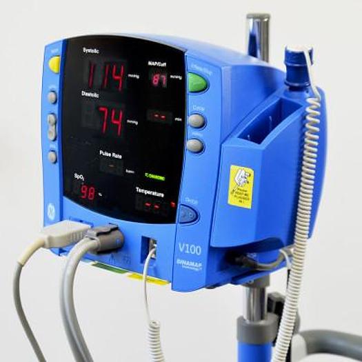 Used MULTIPARAMETER MONITOR GENERAL ELECTRIC DINAMAP CARESCAPE V100 ON STAND WITH TEMPERATURE PROBE