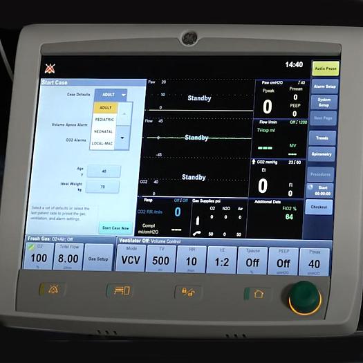 Used GENERAL ELECTRIC ADVANCE CS2 ANESTHESIA RESPIRATOR with MONITORING ANESTHESIA CARESCAPE