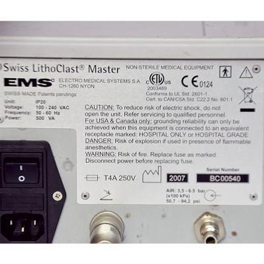 Used EMS SWISS LITHOCLAST MASTER INTRACORPOREAL LITHOTRIPTER WITH PEDALS
