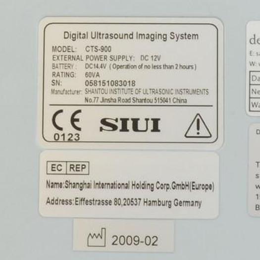 Used PORTABLE ULTRASOUND SCANNER SIUI CTS-900 10.4" MONITOR