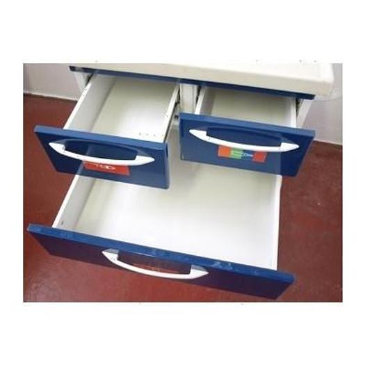 Used 3-DRAWER EMERGENCY TROLLEY+REMOVABLE TAB+PERF