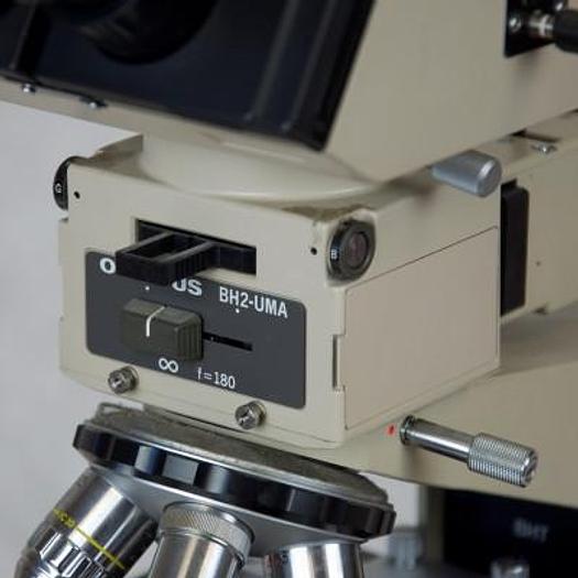 Used OLYMPUS BH 2 BINOCULAR MICROSCOPE WITH 3 OBJECTIVES (X5, X10, X100)