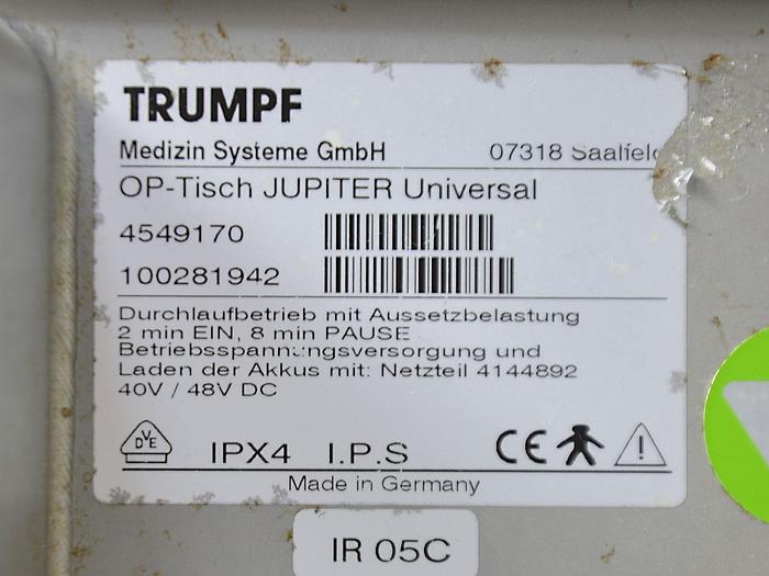 Used ELECTRIC OPERATING TABLE TRUMPF JUPITER WITH TRANSFER CART