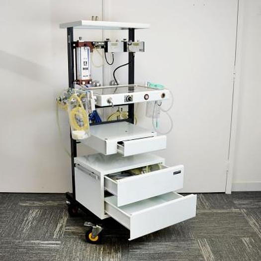 Used KONTRON ANESTHESIA TROLLEY (SWITZERLAND) WITH RAMP, MIXER AND STORAGE SYSTEM