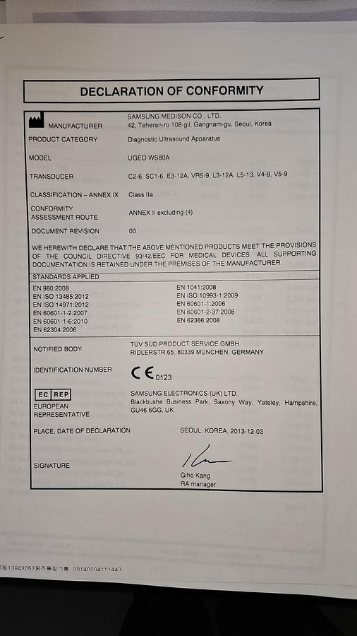 D'occasion ECHOGRAPHE SAMSUNG WS80A ELITE