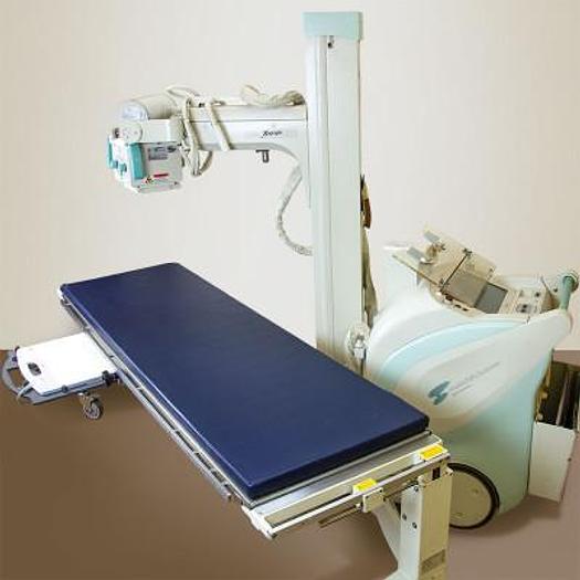 Used DIGITAL BONE-LUNG X-RAY ROOM WITH SHIMADZU MOBILE X-RAY UNIT AND RADIOLUCENT PATIENT CART