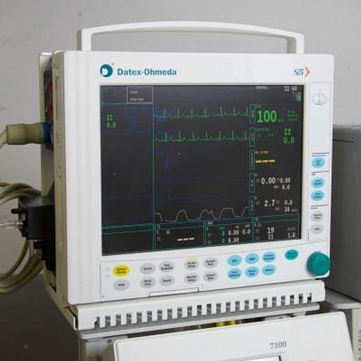 Used GE DATEX-OHMEDA 7100 ANESTHESIA VENTILATOR WITH S/5 MULTIPARAMETER MONITOR
