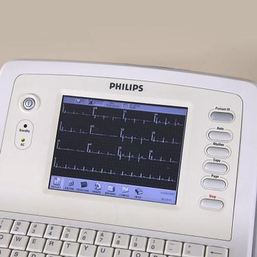 Used PHILIPS TRIM II 12-CHANNEL ECG ON CART. 50 ECG MEMORIES AND DATA TRANSFER TO NETWORK
