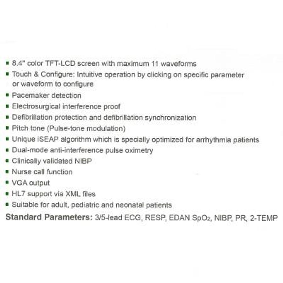 Used EDAN iM50 MULTIPARAMETER MONITORING SYSTEM (ECG, NIBP, SPO2, RESP, WITH CO2 CAPNOGRAPHY) ON ITS ROLLING TROLLEY.