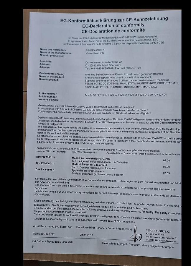 SIMPEX VARIO-STAT SUPPORT FOR THE PATIENT'S ARM OR LEG 