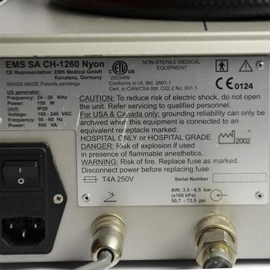 Used EMS SWISS LITHOCLAST MASTER INTRACORPOREAL LITHOTRIPTER WITH PEDALS