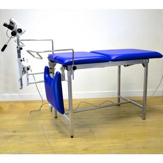 Used GYNECOLOGICAL CONSULTATION TABLE WITH LEISEGANG COLPOSCOPE WITH MAGNIFICATION UP TO 30 X