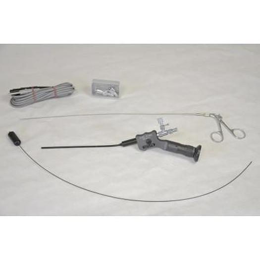 Used KARL STORZ SOFT PEDIATRIC CYSTOSCOPE, AS NEW, WITH BIOPSY FORCEPS, ELECTRODES AND CABLES