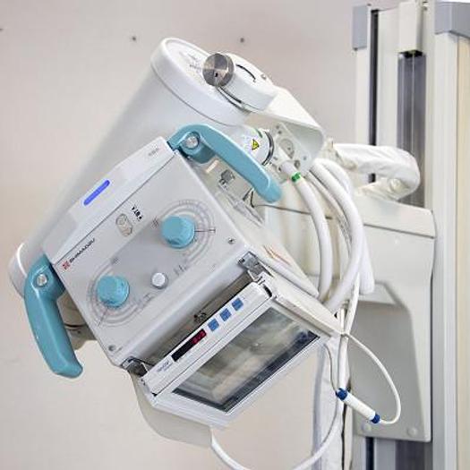 Used DIGITAL BONE-LUNG X-RAY ROOM WITH SHIMADZU MOBILE X-RAY UNIT AND RADIOLUCENT PATIENT CART