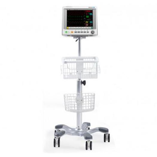 EDAN IM50 MULTIPARAMETER MONITORING MONITOR (ECG, PNI, SPO2, RESP) ON ITS CART.