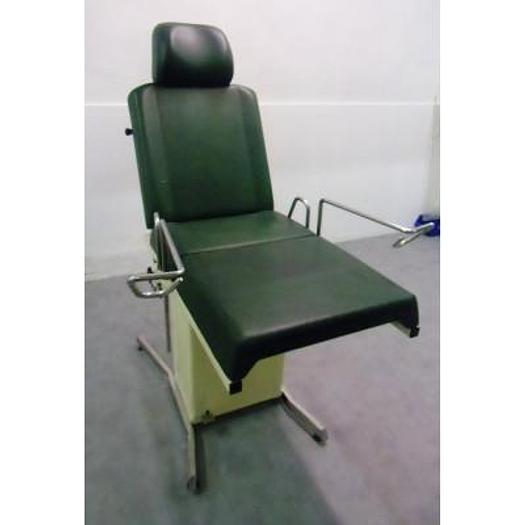 Used GYNECOLOGICAL EXAMINATION COUCH WITH STIRRUPS, HEADREST AND COLPOSCOPE HOLDER