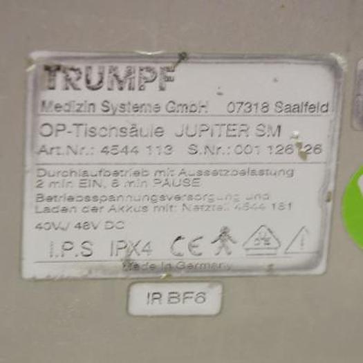 Used ELECTRIC OPERATING TABLE TRUMPF JUPITER WITH TRANSFER CART