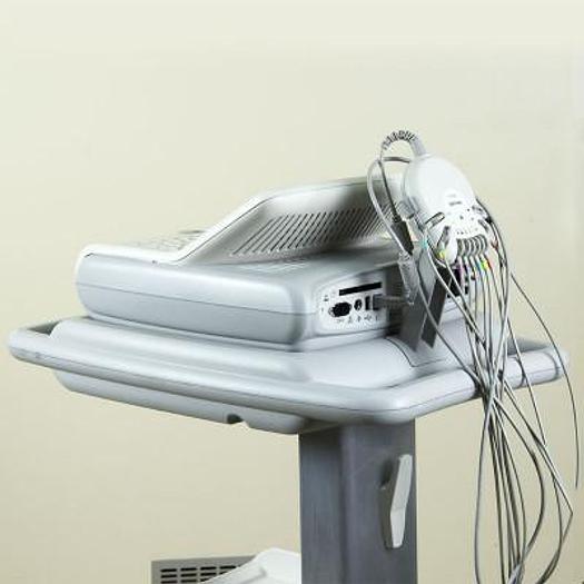 Used PHILIPS TRIM II 12-CHANNEL ECG ON CART. 50 ECG MEMORIES AND DATA TRANSFER TO NETWORK