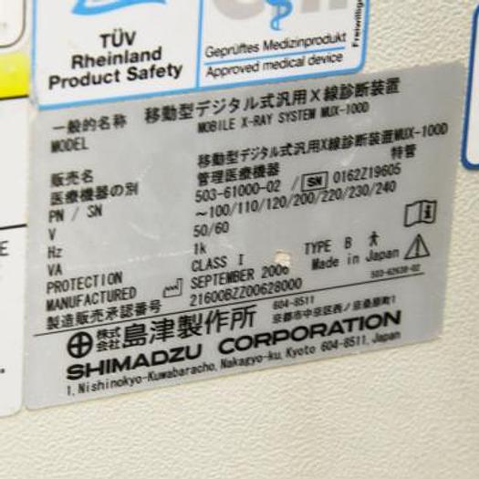 Used DIGITAL MOBILE RADIO SHIMADZU DART X-RAY SYSTEM MUX-100D WITH PLANAR SENSOR