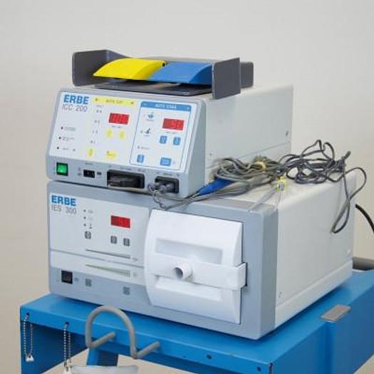 Used ERBE ICC 200 SCALPEL WITH ERBE IES 300 FUME EXTRACTOR ON CART