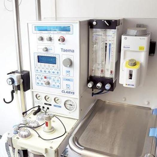Used TAEMA AIR LIQUIDE ANESTHESIA RESPIRATOR model CLARYS with Sevoflurane tank