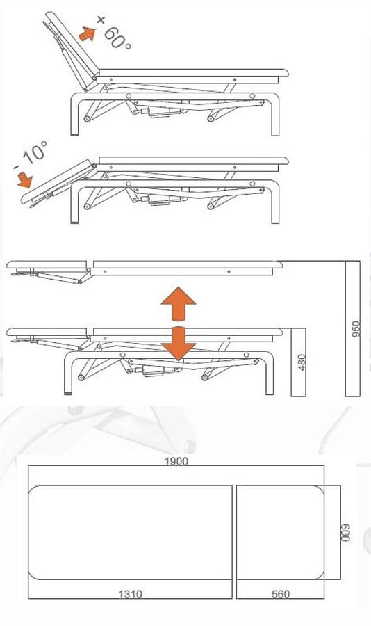 DIVAN D’EXAMEN À 1 ARTICULATION À HAUTEUR VARIABLE ELECTRIQUE CALDARA