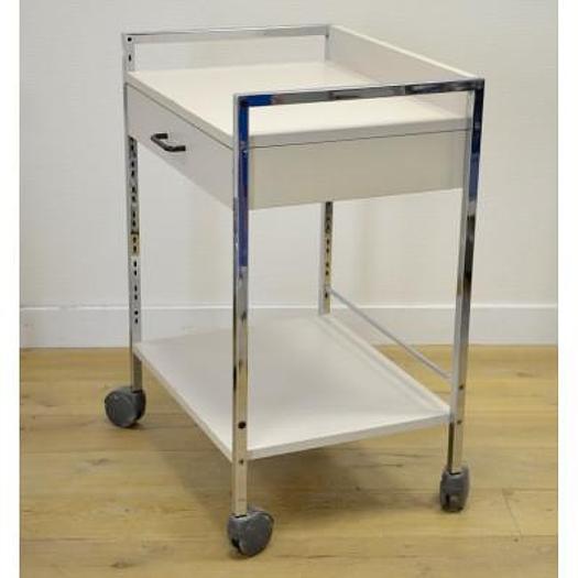 WHITE METAL-FRAMED CHEST WITH 1 DRAWER AND 2 SHELVES