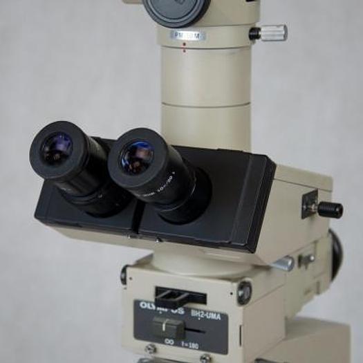 Used OLYMPUS BH 2 BINOCULAR MICROSCOPE WITH 3 OBJECTIVES (X5, X10, X100)