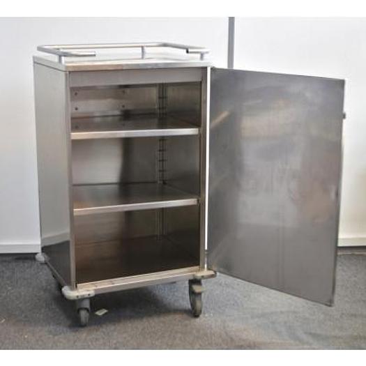 Used STAINLESS STEEL MOBILE CABINET FOR TRANSPORTING LINEN OR STERILE CONTAINERS. 3 STAGES