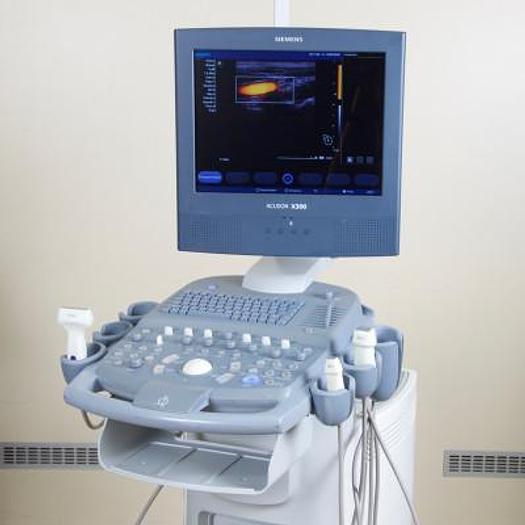 Used SIEMENS ACUSON X300 ULTRASOUND SCANNER WITH 3 PROBES AND FLAT SCREEN