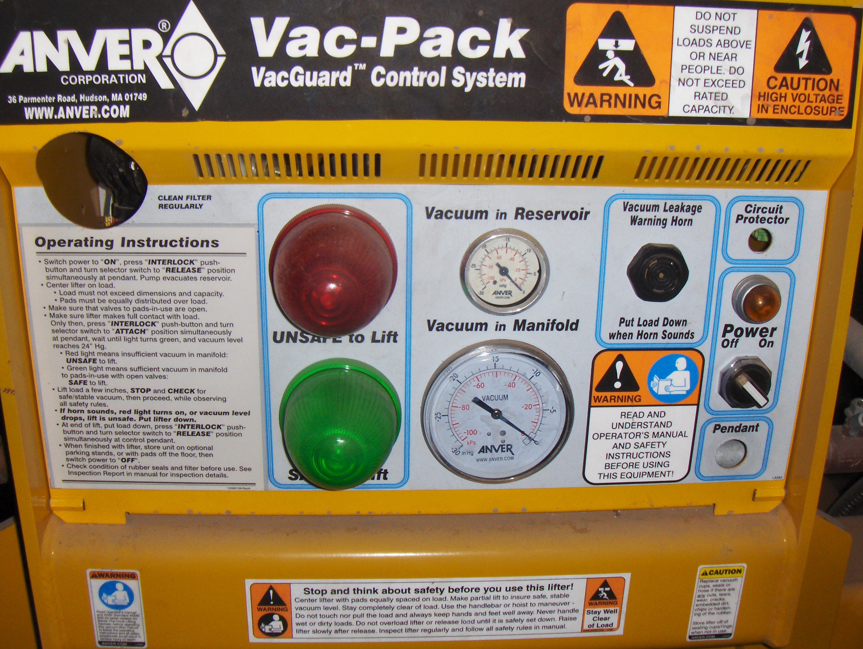 Used 6,000 lb. Anver Vacuum Type Sheet Lifter