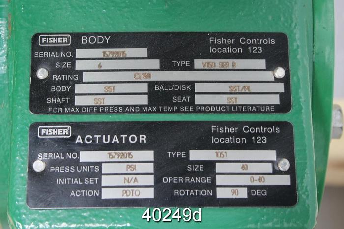Used Fisher 6" Vee Ball Control Valve, V150 #40249