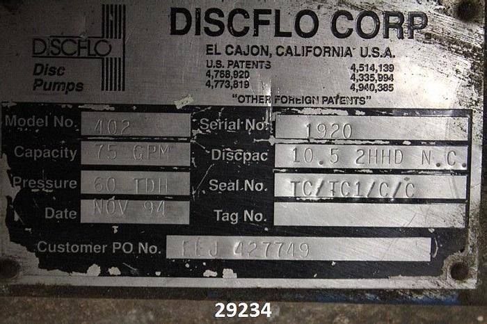 Used Discflo 402 Trash Pump, 2x4x14 #29234