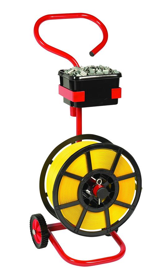 Mobile Dispenser for strapping on plastic reel.