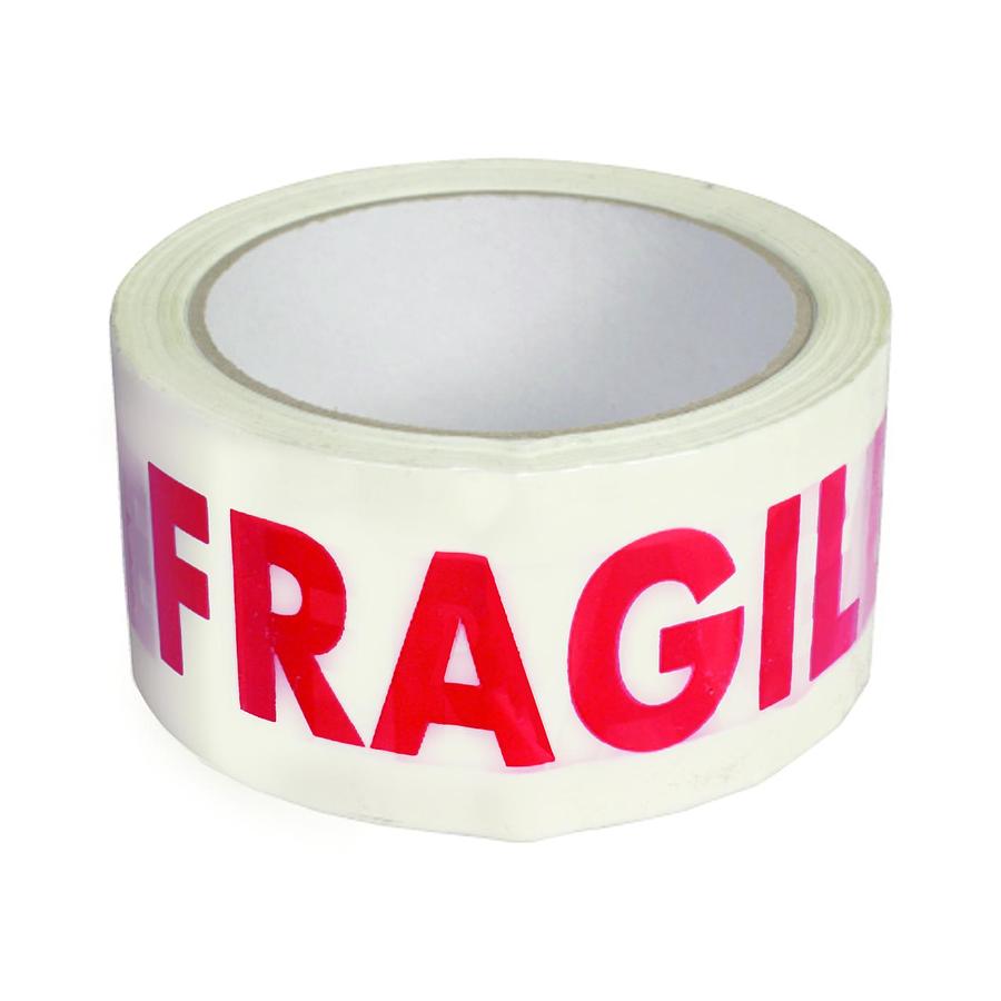 FRAGILE Printed Red on White Tape 48 x 66m (Box of 36 Rolls)