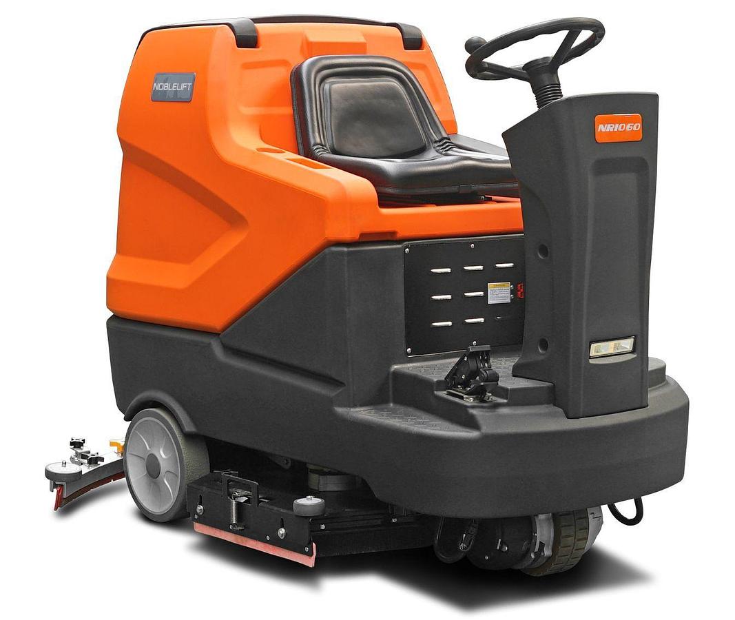 Ride-on electric industrial scrubber - Large sized spaces - 74,163 sq feet/hour.