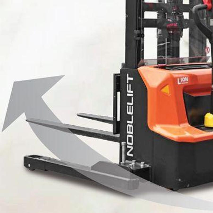 Lithium-ion powered walkie straddle stacker - Light to medium -duty - High productivity.